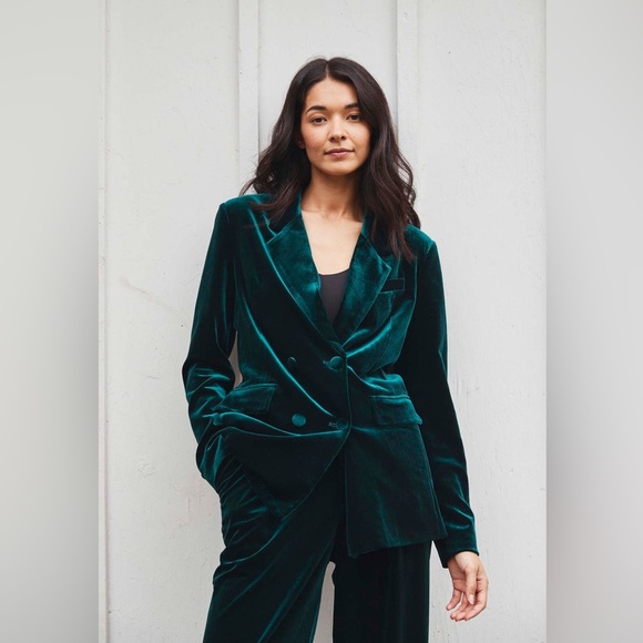 NWT Blank NYC Street Smart Velvet Blazer‎ Emerald, Large - Picture 1 of 13